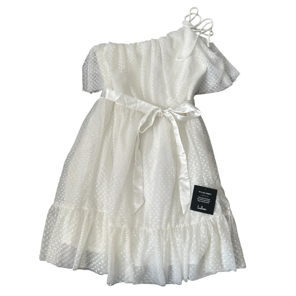 NWT Lulus White Adorable Event Swiss Dot Mesh One Shoulder Mini Dress Small - Picture 8 of 12
